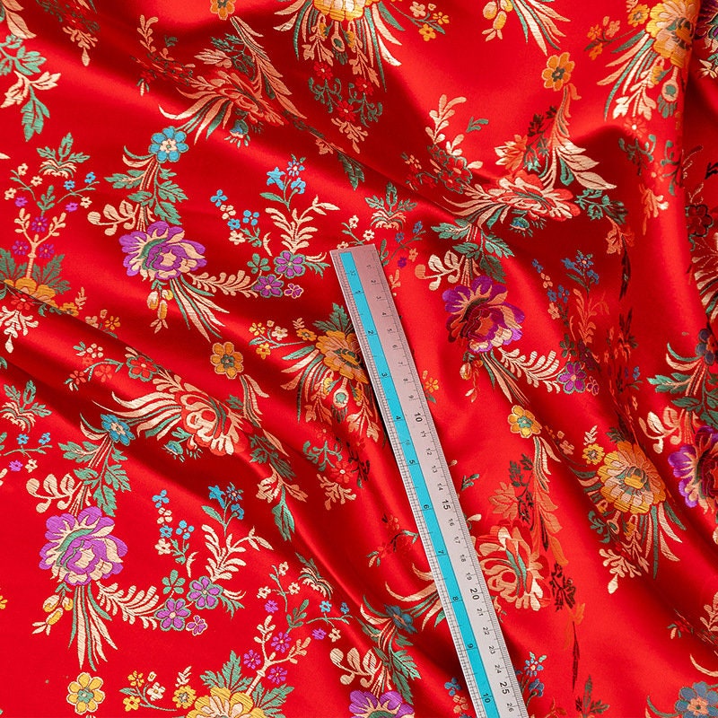 Floral Silk Brocade Fabric: 59"W Rayon Upholstery & Drapery - By The Meter
