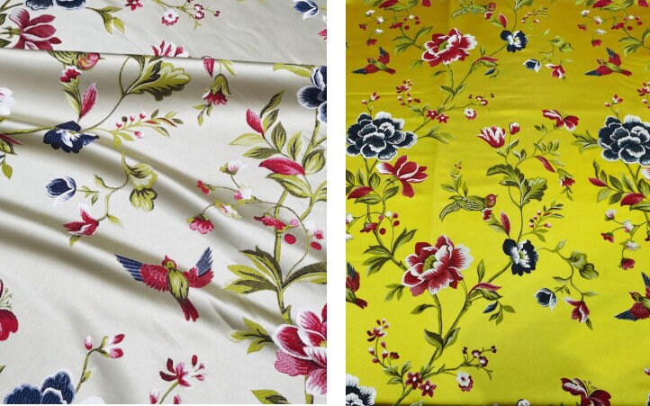 Birds and Flowers Jacquard Fabric: Silk Rayon Blend, 118" Wide