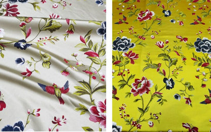Birds and Flowers Jacquard Fabric: Silk Rayon Blend, 118" Wide