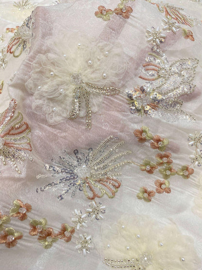 Embroidered Sequin Chiffon Fabric - Colorful Floral Design (45"W)