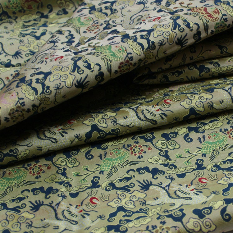 Flying Dragon Brocade Fabric: Chinese Emperor Robe Silk Blend (55"W)