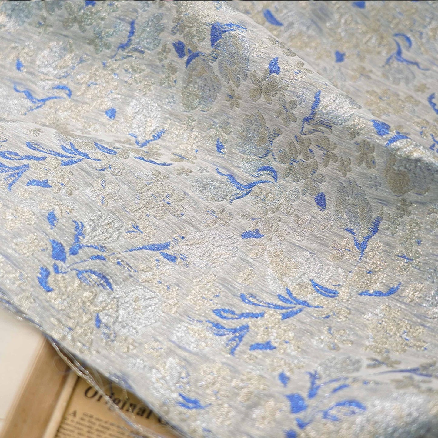 Gold Thread Jacquard Fabric: 3D Floral Upholstery & Drapery, 55" Wide