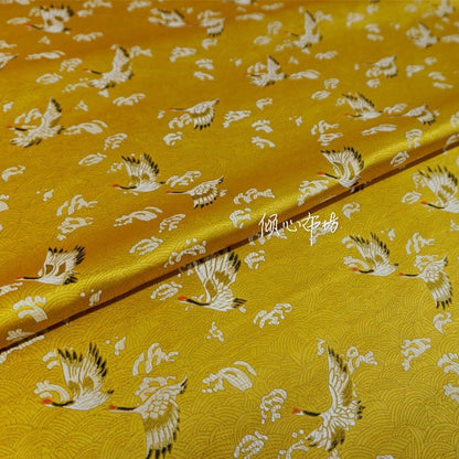 Crane Jacquard Satin Fabric: Gold Bird Brocade, 45"W Home Decor