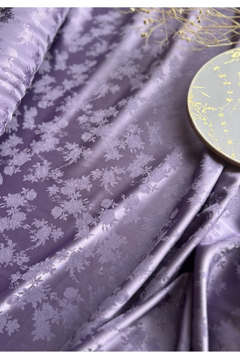 Lilac Peony Damask Fabric: Two-Sided Jacquard Satin, 59" Wide