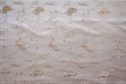 Metallic Brocade Fabric: Damask Jacquard Satin with Crane Design - 57"W