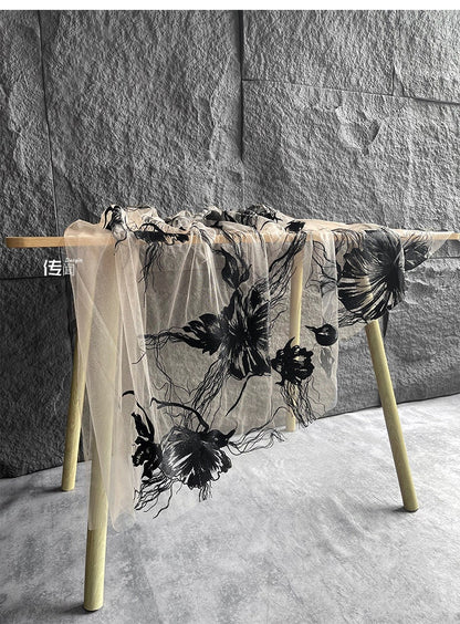 Black 3D Flower Embroidery Lace Fabric - Bridal Wedding Dress, Costume - 57"W