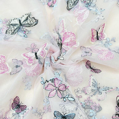 Embroidered Butterfly Lace Fabric: Sequin Tulle Mesh, 59" Wide