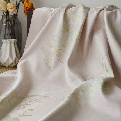 Gold Bird Flower Jacquard Damask Fabric: Rayon Blend Sewing Material