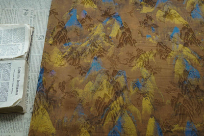 Ancient Painting Tea Silk Satin Fabric: 59"W Upholstery, Costume, Drapery