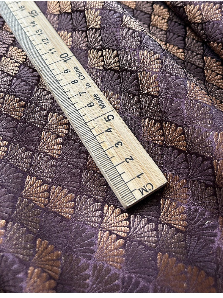 Shell Jacquard Brocade Fabric: Coffee Color Rayon, 29.5"/59" Wide