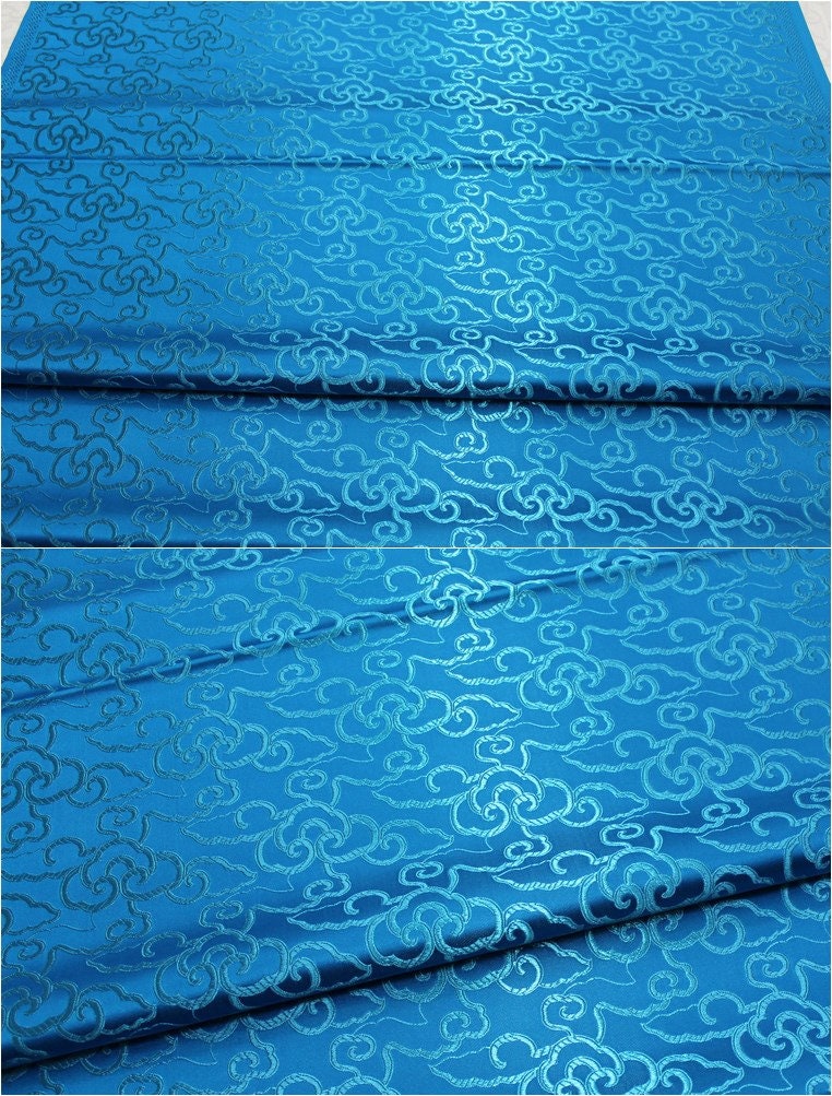 Cloud Brocade Fabric: Turquoise Jacquard, Costume Dress Material - By The Meter