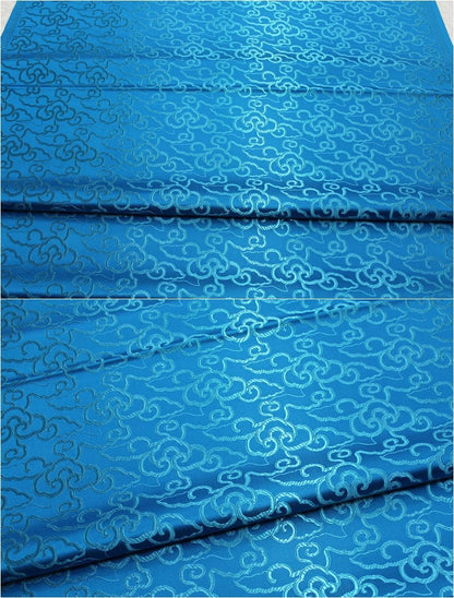 Cloud Brocade Fabric: Turquoise Jacquard, Costume Dress Material - By The Meter