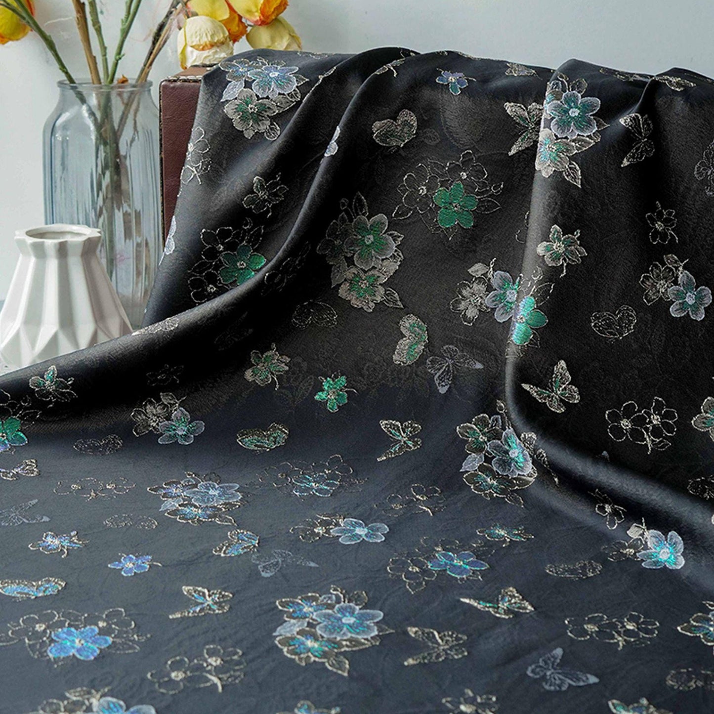 Luxury Embossed Jacquard Fabric for Dresses ��� Elegant Textured Couture Materi"W