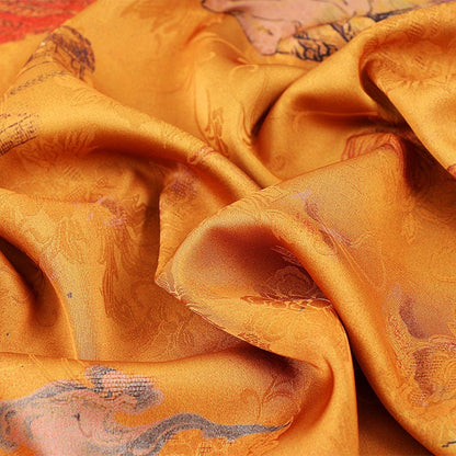 Ancient Chinese Landscape Print Fabric: 59"W Polyester Spandex