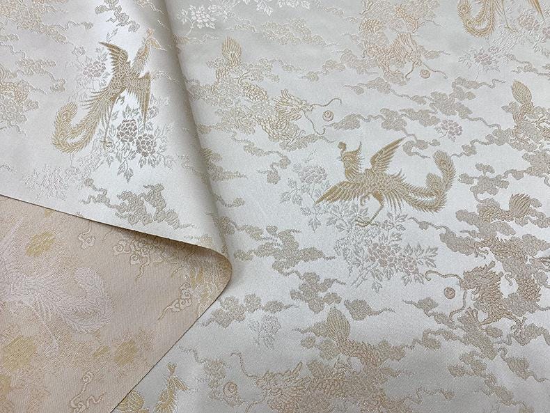 Dragon Phoenix Jacquard Fabric: 59"W Rayon Cheongsam Material