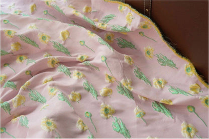 Pink Floral Jacquard Fabric: Reversible 3D Embossed Woven Material