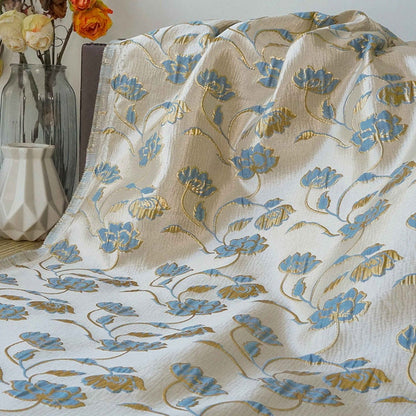 Floral Jacquard Woven Fabric: Gold Thread Embossed Upholstery, 57"W