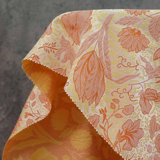 Red & Yellow Jacquard Woven Fabric: 3D Floral Embossed Upholstery