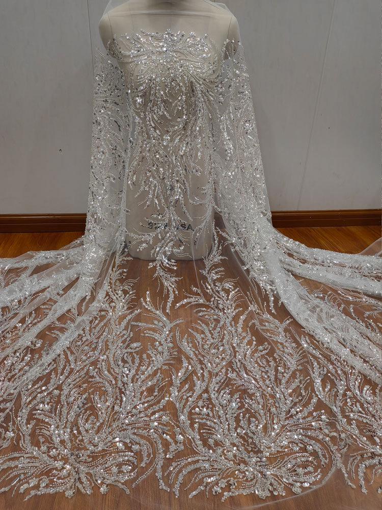 Beaded Silver Sequin Lace Fabric: Bridal Wedding Veil, DIY Accessory
