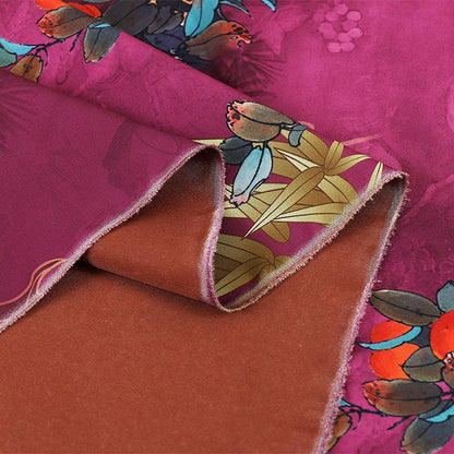 Floral Tea Silk Satin Fabric: 59"W Digital Print