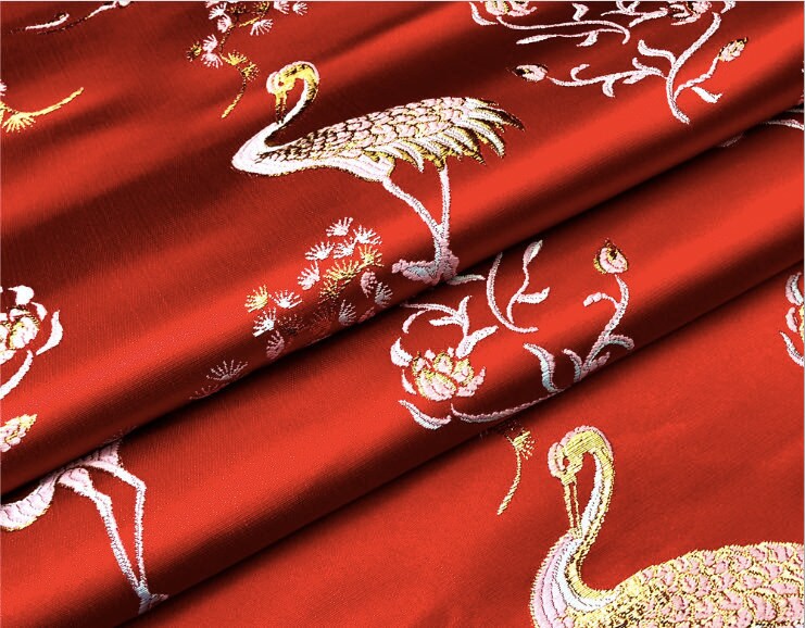 Tissu brocart satiné jacquard à mille grues : Matériel de couture pour cheongsam ancien