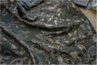 Gold Thread Jacquard Fabric: 3D Flower Design, Upholstery & Costume