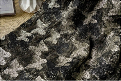 Gold Thread Butterfly Jacquard Fabric: 3D Texture, 56" Wide