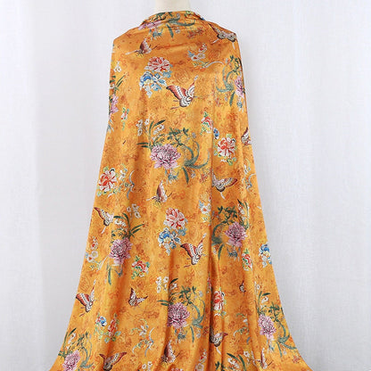 Butterfly Floral Tea Silk Satin Fabric: 59"W Digital Print Sewing Material
