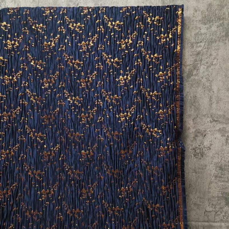 Sky Blue & Gold Jacquard Fabric: Shimmering Embossed Design, 55" Wide