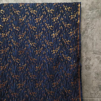 Sky Blue & Gold Jacquard Fabric: Shimmering Embossed Design, 55" Wide