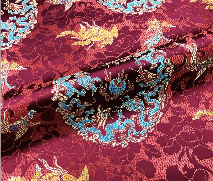 Dragon Brocade Fabric: Multicolor Chinese Silk Rayon Blend (29.5" Wide)