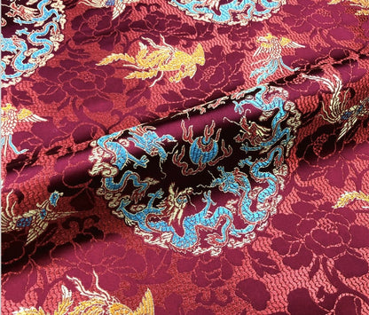 Dragon Brocade Fabric: Multicolor Chinese Silk Rayon Blend (29.5" Wide)