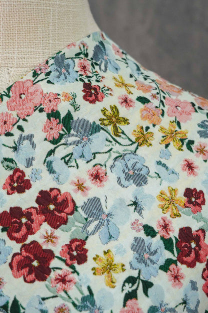 Flower Jacquard Fabric: Retro 3D Design, Upholstery & Sewing - 54" W