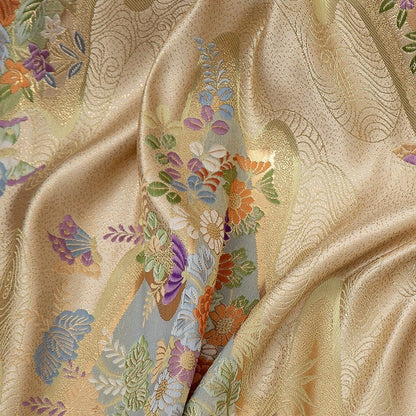 Nishijin Weaving Fabric: Gold Flower River Figure, Japanese Pattern (59"W)