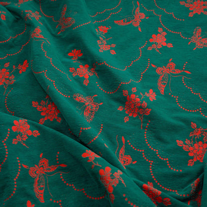 Butterfly Flower Chenille Jacquard Fabric: Red & Green Upholstery, Quilting (By The Meter)