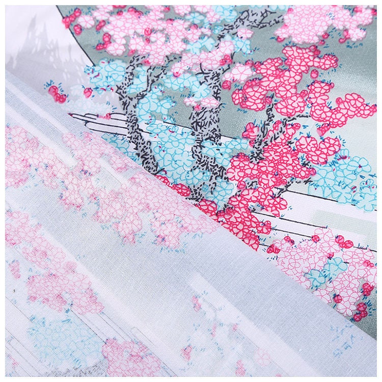 Mount Fuji Cotton Fabric: Japanese Floral Print, Sewing & Upholstery