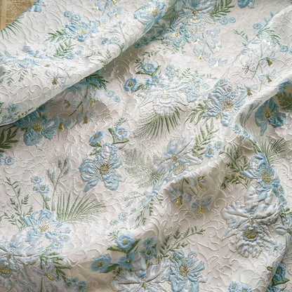 Floral Jacquard Fabric: Gold Thread, 3D Butterfly Texture, 55" Wide