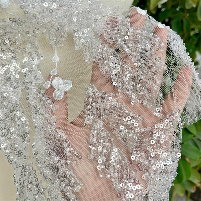 Sequin Embroidered Lace Trim: Bridal Wedding Dress Accessory
