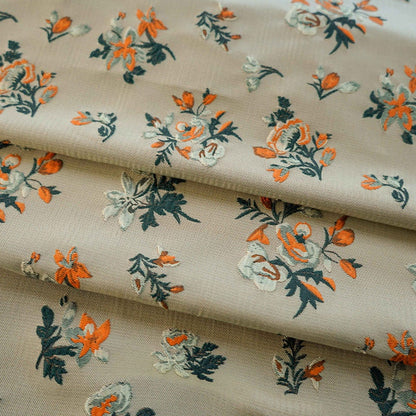 Tissu jacquard à motif floral : texture peinture à l'huile 3D, jaune, largeur 142 cm, vendu au mètre