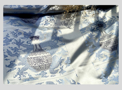 Blue Dragon Jacquard Fabric: Rayon Cheongsam Hanfu Material (26x26cm)