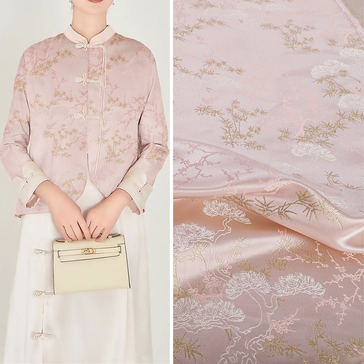 Pine & Bamboo Brocade Fabric: 59"W Rayon Blend, Cheongsam Costume