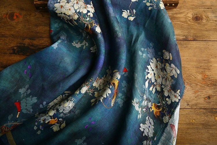 Jade Green Floral Ramie Fabric: Natural Fiber, Upholstery & Sewing (57"W)