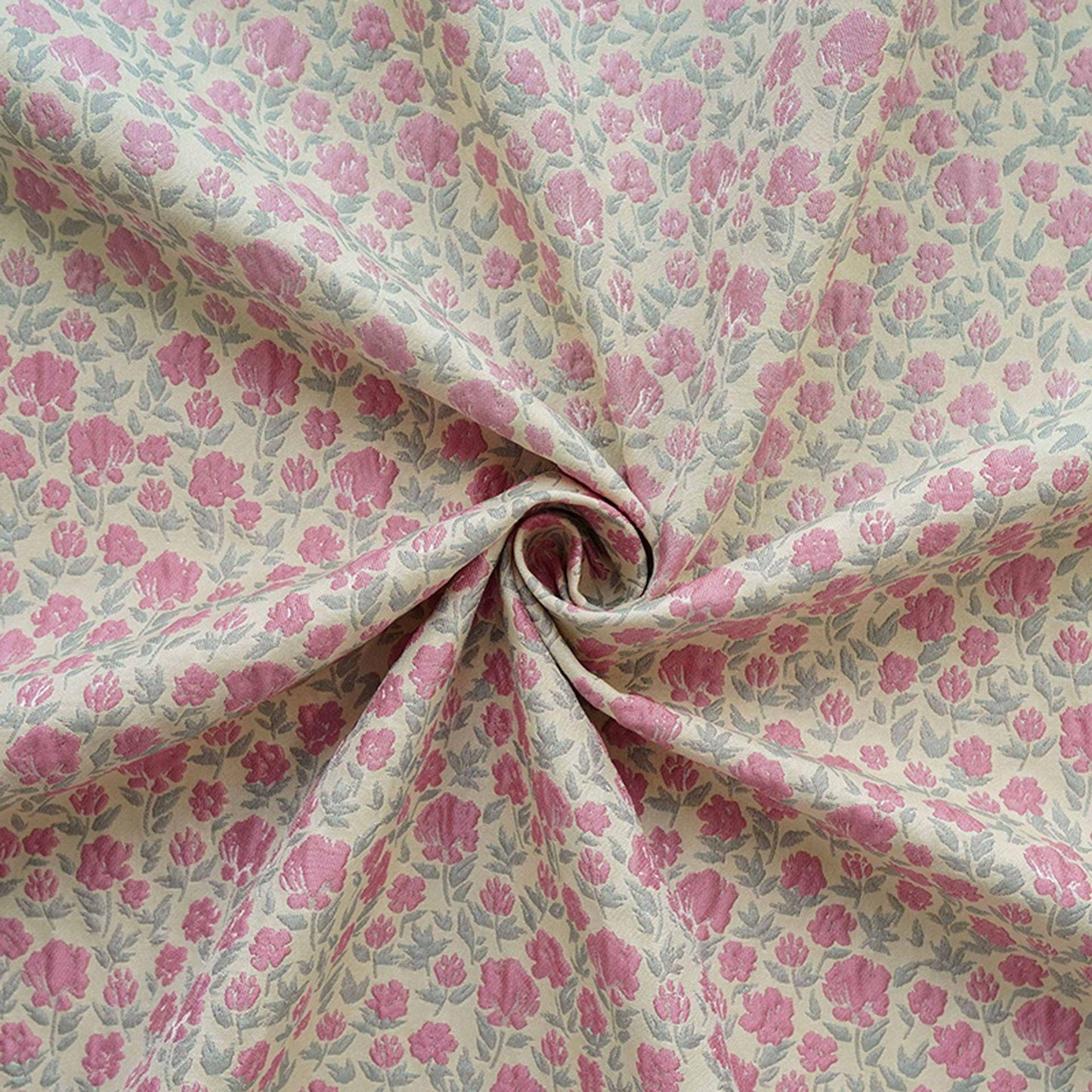 Tissu d'ameublement et de confection de robes jacquard à petits motifs floraux roses en relief, style champêtre, largeur 61 pouces