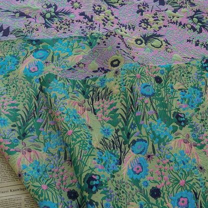 Floral Jacquard Woven Fabric: Reversible 3D Green Flower Pattern, 54"W