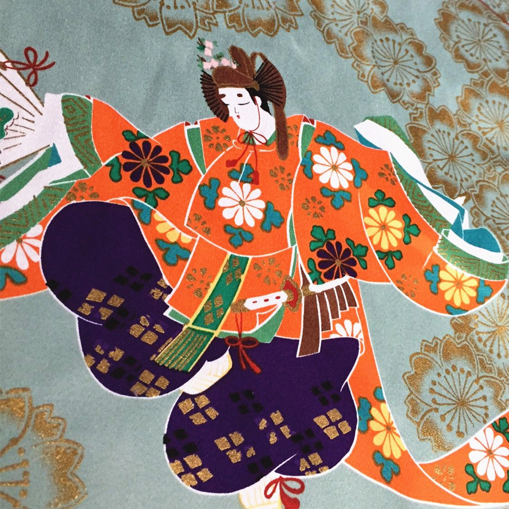 Geisha Dance Cotton Fabric: Japanese Bronzing Print, Sewing, Costume, Home Decor