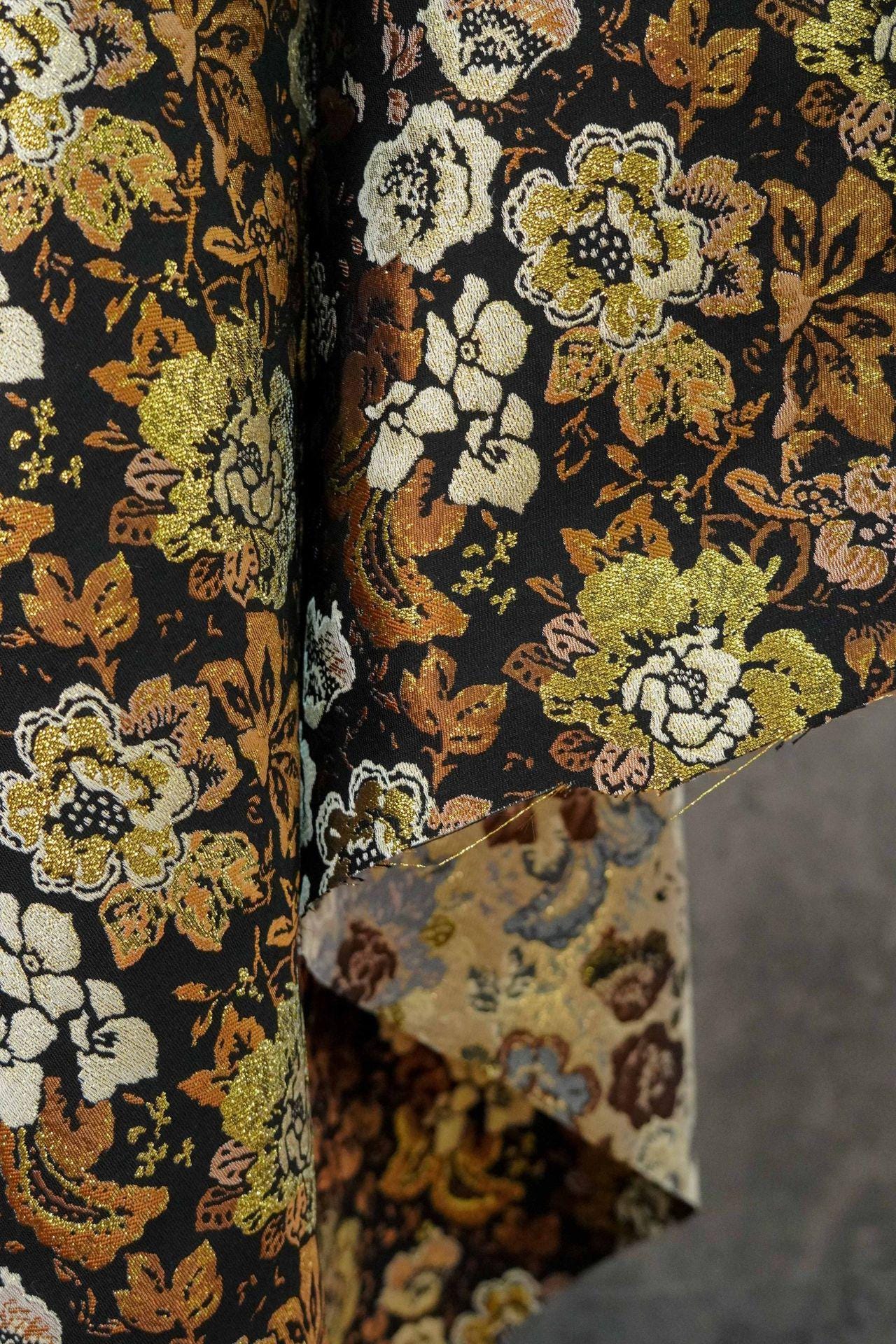 Baroque Jacquard Fabric: Gold Woven Palace Style Material - 59"W