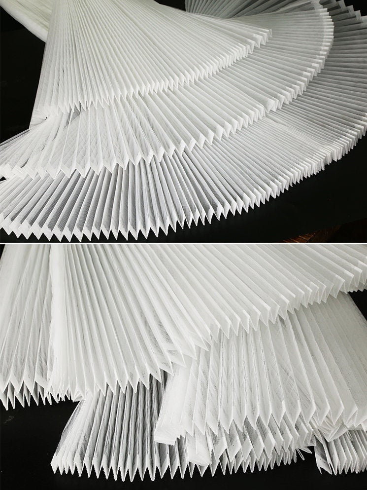 Pleated Hard Yarn Tulle Fabric: 63" Wide Designer Material