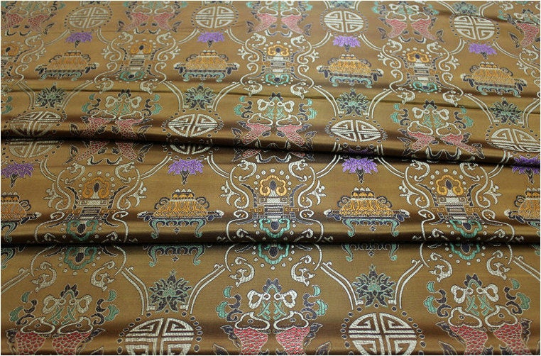 Pisces Double Fish Silk Brocade Fabric: 35"W Cheongsam Material