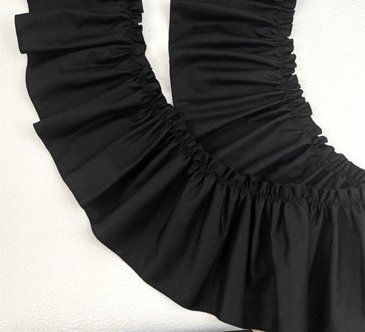 Bordure en tissu à volants en coton noir : vêtements de poupée à faire soi-même, décoration - 7,6 cm de largeur
