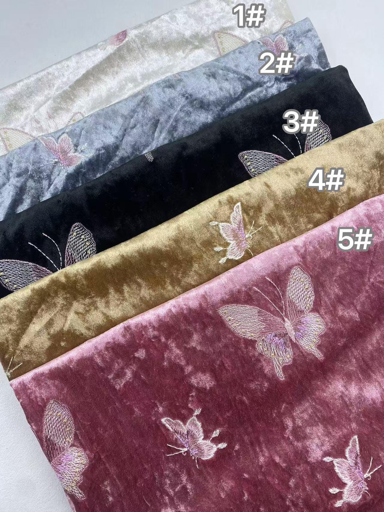Embroidered Velvet Fabric: 43" Beaded Pillar Design, Designer Sewing Material